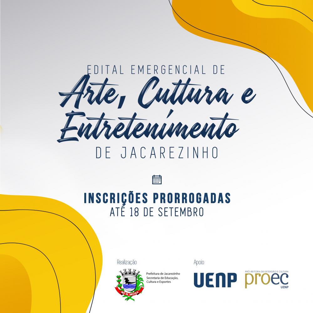 Será admitida apenas uma proposta por proponente. Acesse o site www.culturajacarezinho.com.br para mais informações.