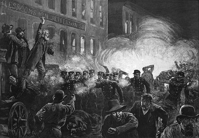 Ilustração da Revolta de Haymarket de 1886. Crédito: Wikipédia
