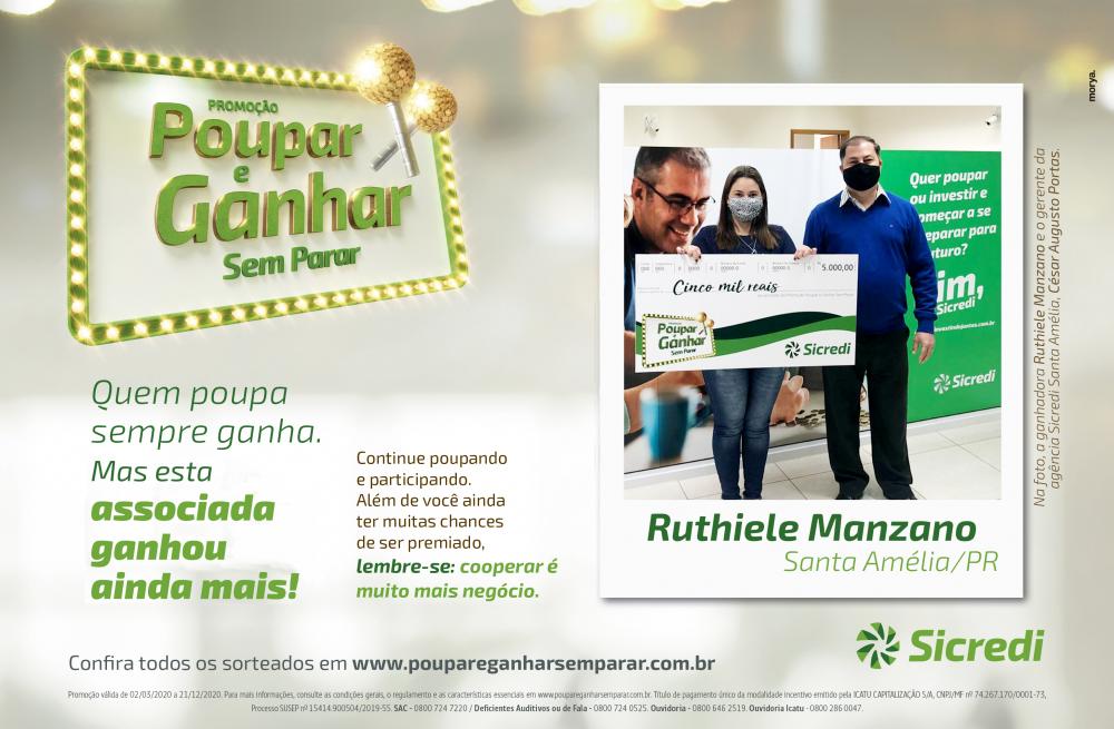 “Sou associada do Sicredi a mais de oito anos, estou muito contente com o relacionamento que tenho e receber esse prêmio neste momento foi inesperado. Estou muito feliz com a premiação”, diz Ruthiele Manzano
